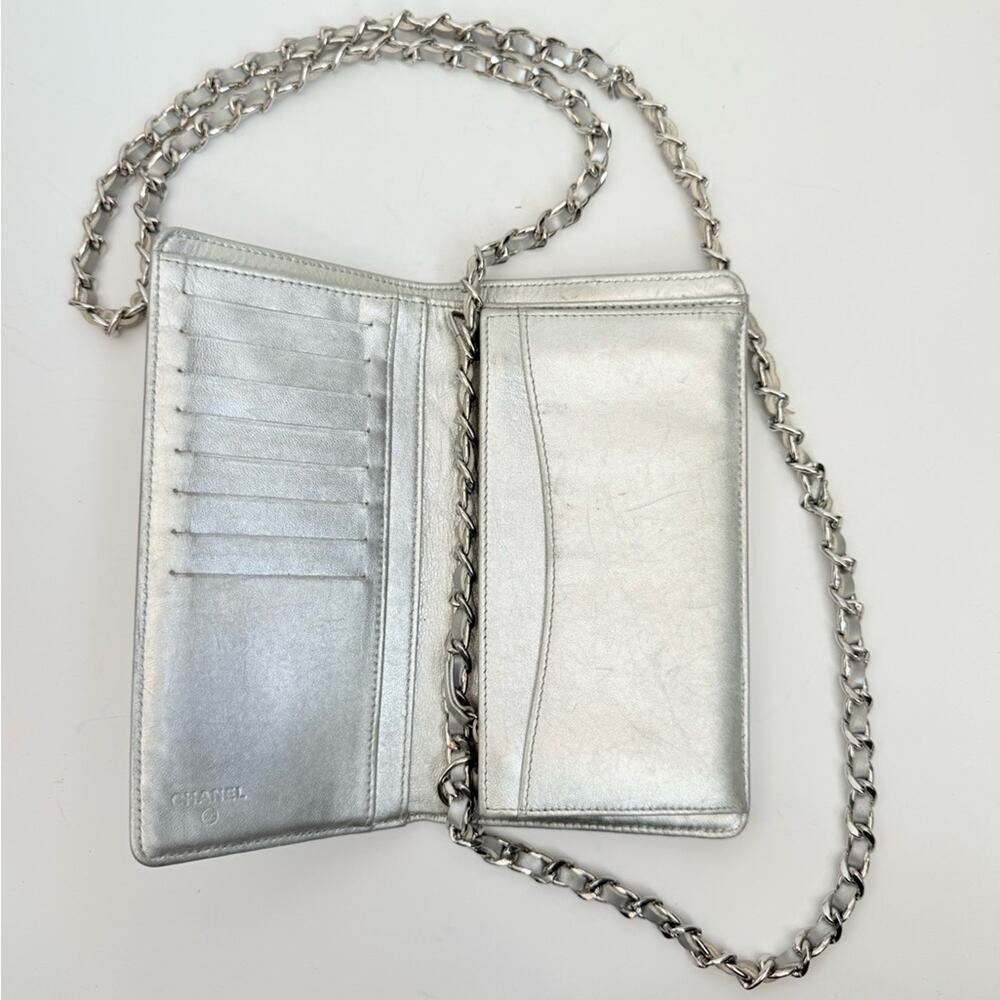 Chanel Metallic Silver Lambskin Leather CC Long Full Flap Wallet bag - Picture 7 of 11